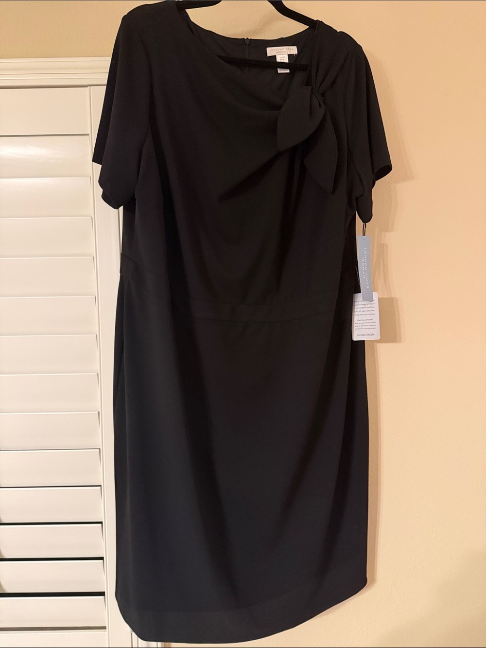 London Times Black Midi Dress with Front Bow Accent